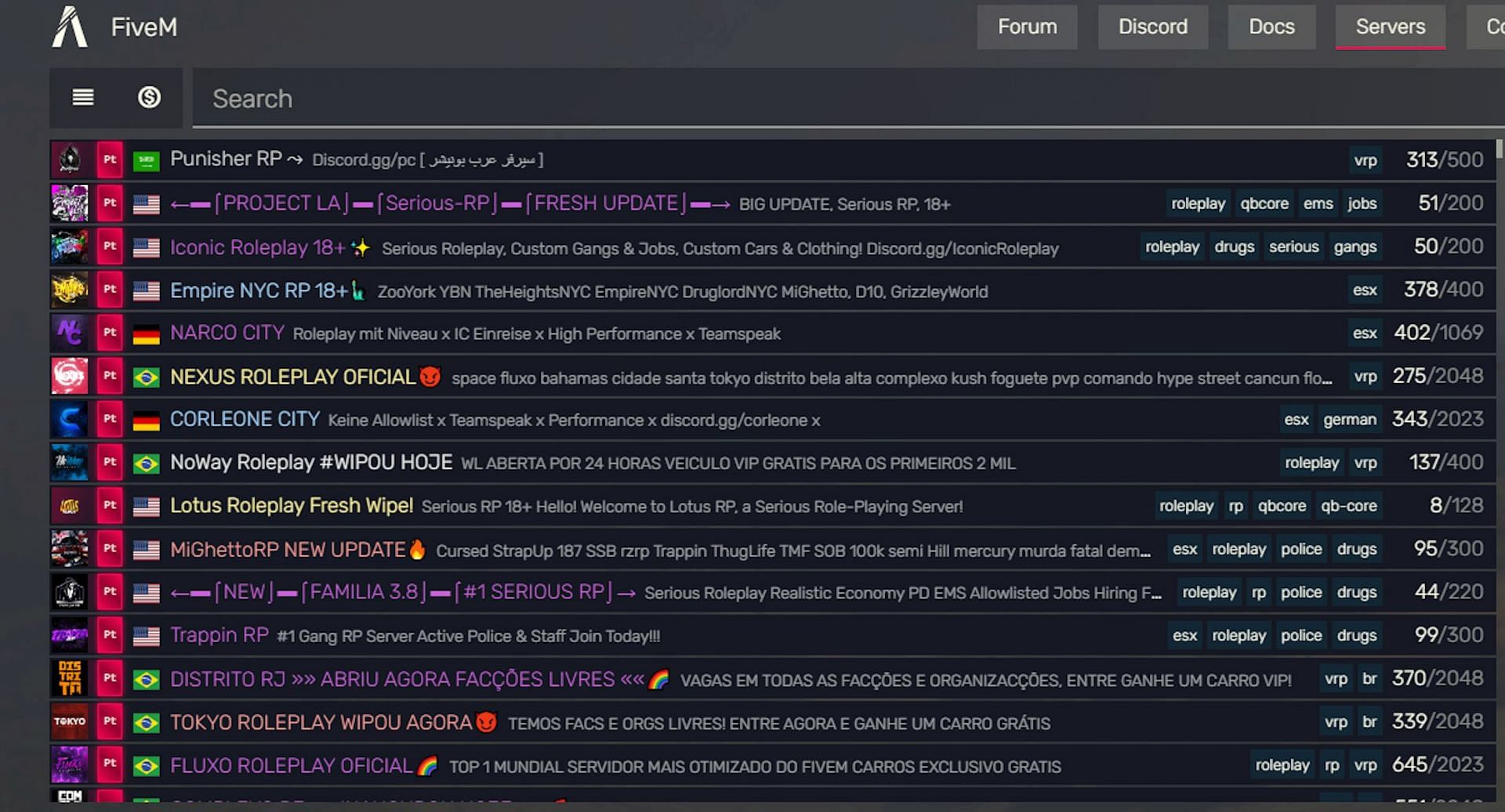 Notice how there are multiple roleplay servers? (Image via FiveM)